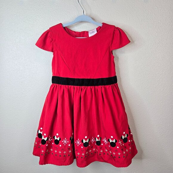 Beautiful Brand New Disney Girls Christmas Red Dress With Minnie Mouse Size 4 - Picture 1 of 12